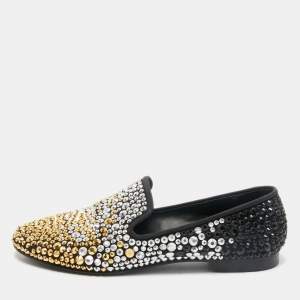 Giuseppe Zanotti Black Suede Crystal Embellished Smoking Slippers Size 41