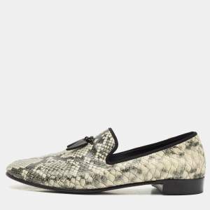 Giuseppe Zanotti Grey/Beige Python Embossed Leather Smoking Slippers Size 45
