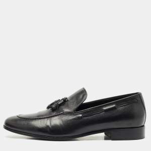 Giuseppe Zanotti Black Leather Fringe Slip On Loafers Size 45