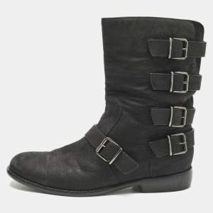 Giuseppe Zanotti Black Nubuck Leather Buckle Details Ankle Length Boots Size 43