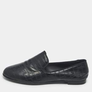 Pre Owned Giuseppe Zanotti Black Croc Embossed Leather Seymour Smoking Slippers Size 42