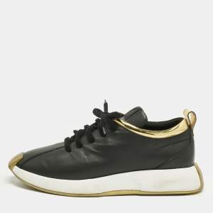 Pre Owned Giuseppe Zanotti Black/Gold Leather and Patent Leather Ferox Low Top Sneakers Size 45