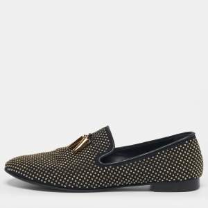 Pre Owned Giuseppe Zanotti Size 45 Two Tone Canvas Stud All Over Shark Tooth Smoking Slippers