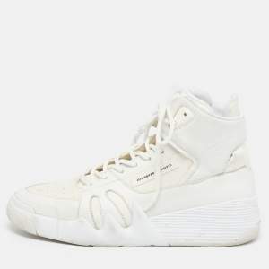 Pre Owned Giuseppe Zanotti Size 43 White Fabric and Leather High Top Sneakers