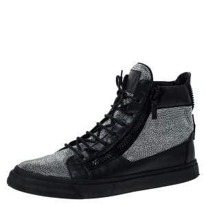 Pre Owned Giuseppe Zanotti Black Leather and Crystal Embellished High Top Sneakers Size 45