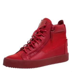 Giuseppe Zanotti Red Canvas and Leather London High Top Sneakers Size 43.5