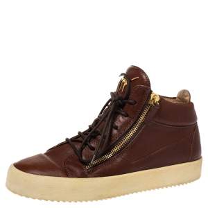 Giuseppe Zanotti Brown Leather Double Zip Lace Up Sneakers Size 43