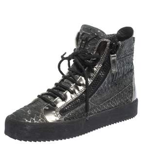 Giuseppe Zanotti Python Embossed Leather Double Zip High Top Sneakers Size 41
