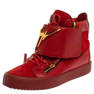 Giuseppe Zanotti Red Suede And Leather Double Zip High Top Sneakers Size 42