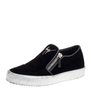 Giuseppe Zanotti Black Velvet Eve Slip On Sneakers Size 40