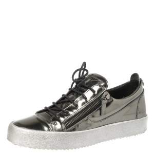 Giuseppe Zanotti Metallic Gunmetal Patent Leather Frankie Low Top Sneakers Size 43