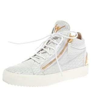 Giuseppe Zanotti Grey Croc Embossed Leather London High Top Sneakers Size 40