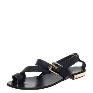 Giuseppe Zanotti Black Leather Toe Ring Cross Strap Sandals Size 42