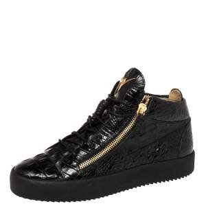 Giuseppe Zanotti Black Croc Embossed Leather London High Top Sneakers Size 43