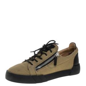 Giuseppe Zanotti Beige/Black Canvas And Leather Foxy London Sneakers Size 41