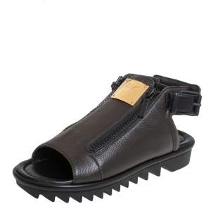 Giuseppe Zanotti Brown Leather Zipper Detail Slingback Sandals Size 42