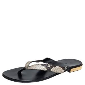 Giuseppe Zanotti Beige/Brown Snakeskin Embossed Leather Slide Sandals Size 43