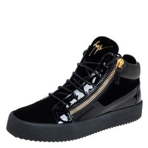 Giuseppe Zanotti Black Velvet And Patent Leather High Top Sneakers Size 40