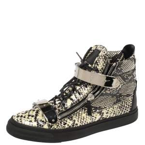 Giuseppe Zanotti Black/Cream Python Embossed Leather Coby High Top Sneakers Size 44
