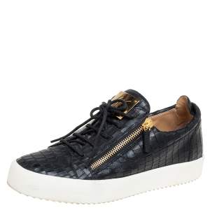 Giuseppe Zanotti Black Croc Embossed Leather Low Top Sneakers Size 44.5