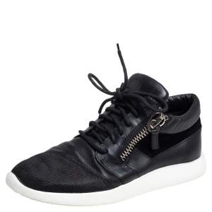 Giuseppe Zanotti Black Leather, Mesh Side Zip Sneakers Size 42
