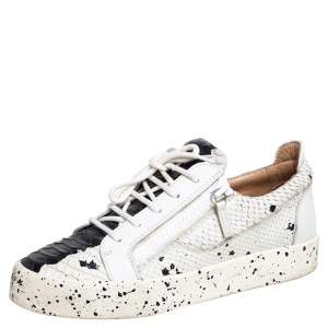 Giuseppe Zanotti White Python Embossed Leather May London Low Top Sneakers Size 41