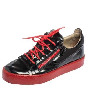 Giuseppe Zanotti Black/Red Patent Leather Frankie Low Top Sneakers Size 42