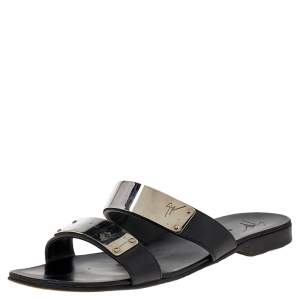 Guiseppe Zanotti Black Leather Slide Sandals Size 41.5