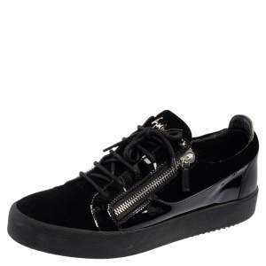 Giuseppe Zanotti Black Patent Leather and Velvet Low Top Sneakers Size 45