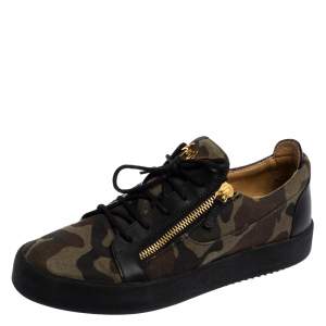 Giuseppe Zanotti Green/Black Canvas Zipper Low Top Sneakers Size 45