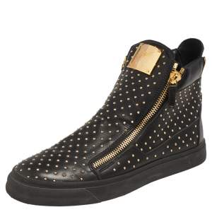 Giuseppe Zanotti Black  Leather Metal Studded Accent High Top Sneakers Size 42