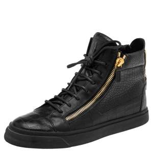Giuseppe Zanotti Black-Blue Croc Embossed Leather London High Top Sneakers Size 42
