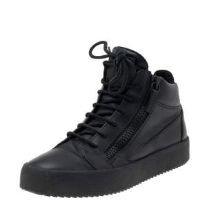 Giuseppe Zanotti Black Leather Double Zipper High Top Sneakers Size 40