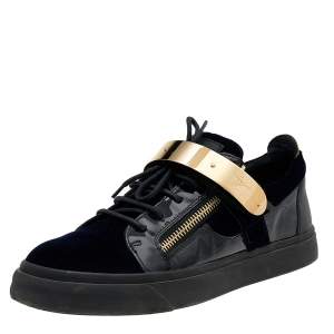 Giuseppe Zanotti Multicolor Velvet And Patent Leather Double Zipper Low Top Sneakers Size 43