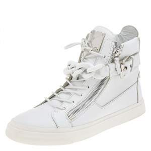 Giuseppe Zanotti White Leather Chain Detail High Top Sneakers Size 43