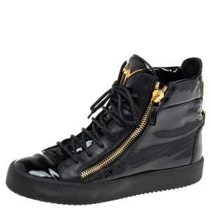 Giuseppe Zanotti Black Patent Leather London High-Top Sneakers Size 40