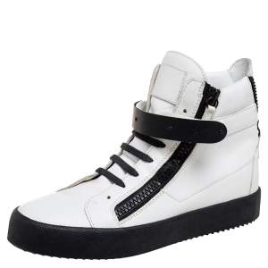 Giuseppe Zanotti White/Black Leather Zip Detail High-Top Sneakers Size 42