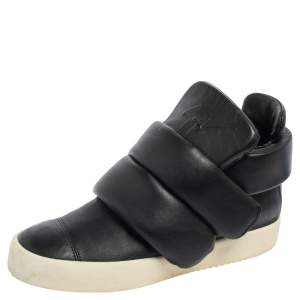 Giuseppe Zanotti Black Leather Double Velcro Strap High Top Sneakers Size 43.5