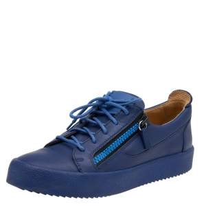 Giuseppe Zanotti Blue Leather Frankie Low Top Sneakers Size 41.5