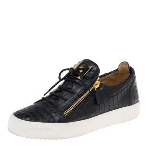 Giuseppe Zanotti Black Croc Embossed Leather Low Top Sneakers Size 44.5