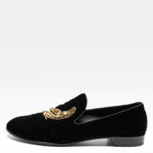 Giuseppe Zanotti Black Velvet Crystal Embellished Smoking Slippers Size 42.5