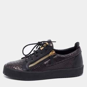Pre Owned Giuseppe Zanotti Black Python Leather Frankie Double Zipper Sneakers Size 40