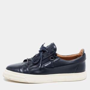 Giuseppe Zanotti Navy Black Leather Franky Sneakers Size 43