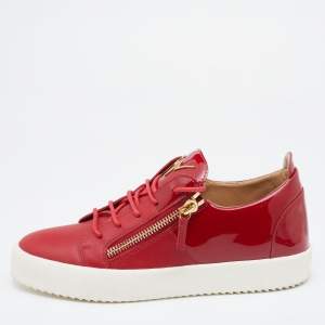 Giuseppe Zanotti Red Patent And Leather Frankie Low Top Sneakers Size 42