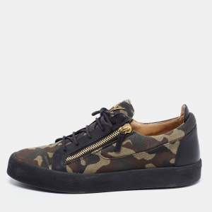 Giuseppe Zanotti Multicolor Camouflage Canvas and Leather Frankie Low Top Sneakers Size 46