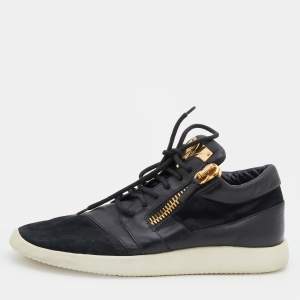 Giuseppe Zanotti Black Leather and Suede Runner Low Top Sneakers Size 42