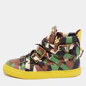 Giuseppe Zanotti Multicolor Camo Print Leather London Multi Strap High Top Sneakers Size 40