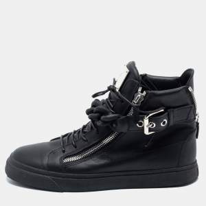 Giuseppe Zanotti Black Leather Metal Chain Embellished London Lindos High Top Sneakers Size 44
