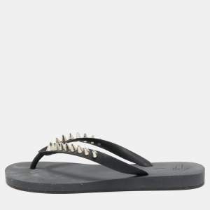 Giuseppe Zanotti Black Rubber Sunset Chain Detail Thong Slides Size 41