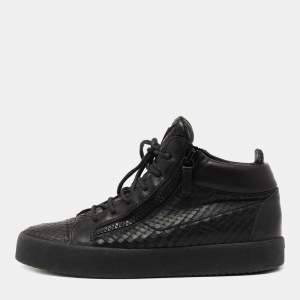 Pre Owned Giuseppe Zanotti Black Leather Double Zip High Top Sneakers Size 44